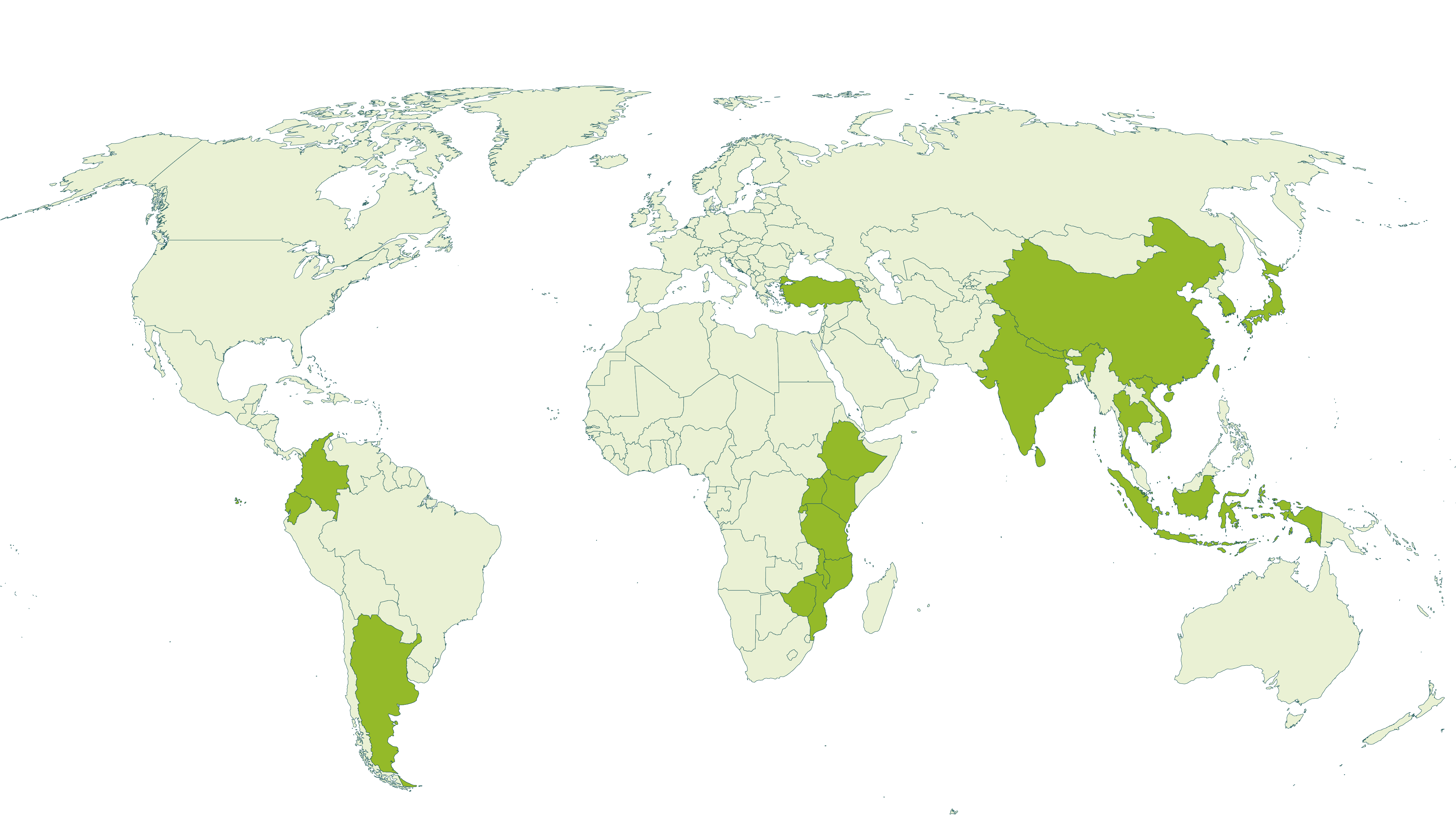 Map of current Rainforest Alliance certified tea farms